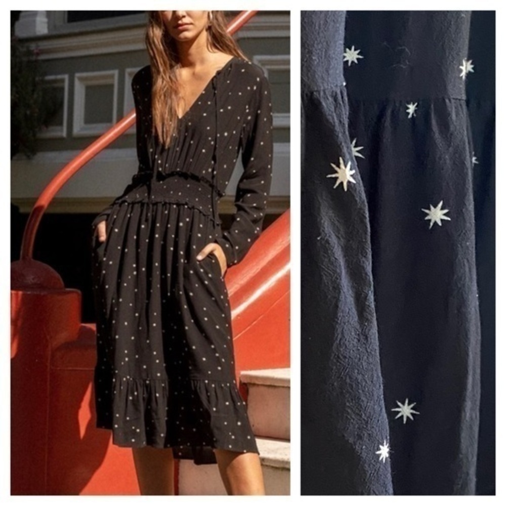 Rails Black White Star Print Joy Onyx Starburst Midi Dress XS